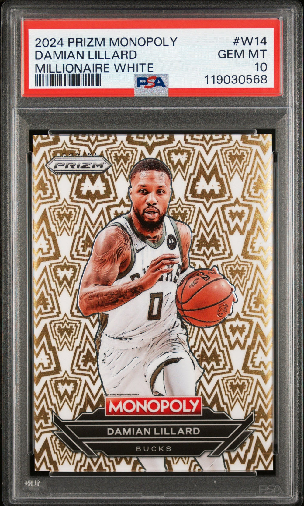 2024 Panini Prizm Monopoly Millionaire White - #W14 - Damian Lillard - Case Hit SSP - PSA Graded Card
