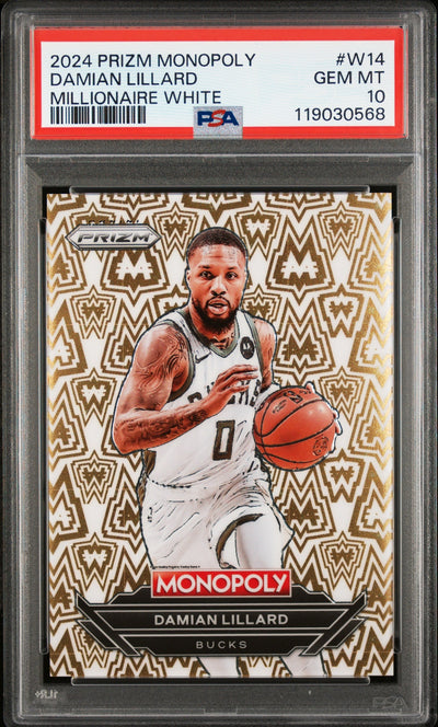 2024 Panini Prizm Monopoly Millionaire White - #W14 - Damian Lillard - Case Hit SSP - PSA Graded Card