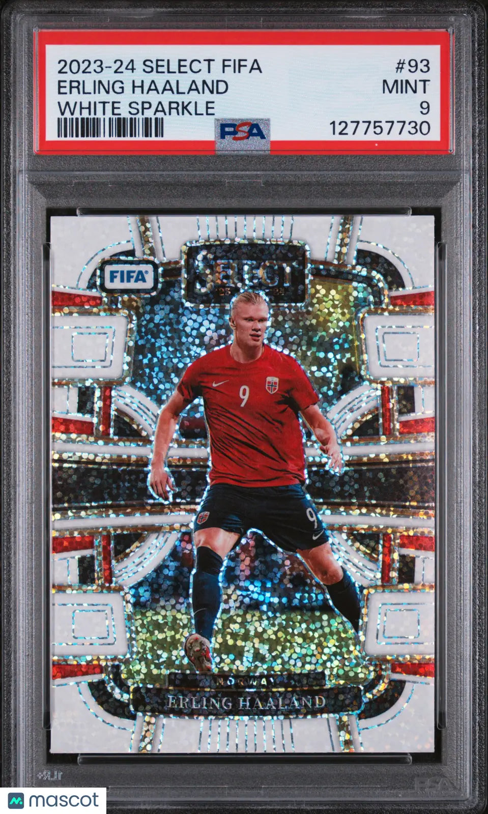 Erling Haaland #93 White Sparkle PSA 9 2023-24 Panini Select FIFA