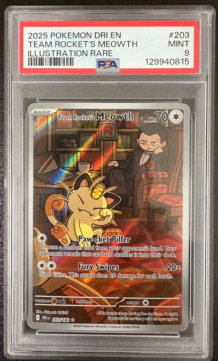 TEAM ROCKET'S MEOWTH ILLUSTRATION RARE 2025 POKEMON DRI EN-DESTINED RIVALS PSA MINT 9