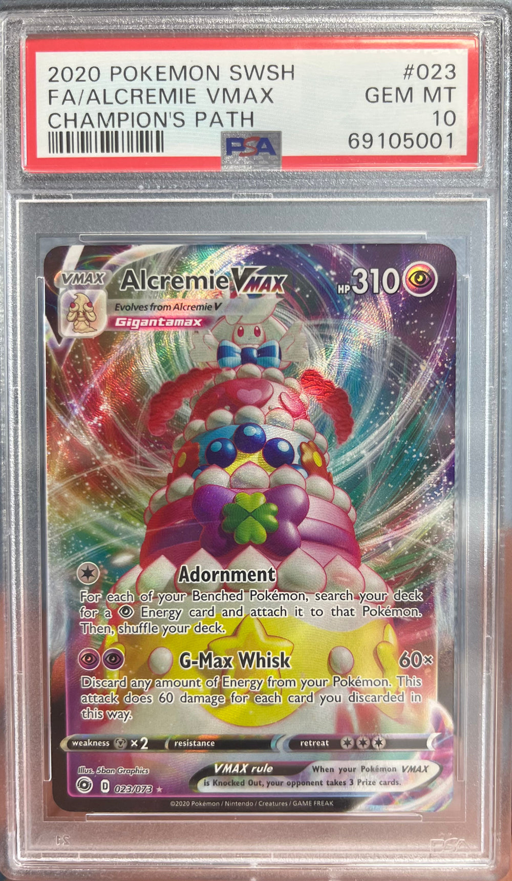 2020 POKEMON SWORD & SHIELD CHAMPION'S PATH FA/ALCREMIE VMAX CHAMPION'S PATH  #023 PSA 10