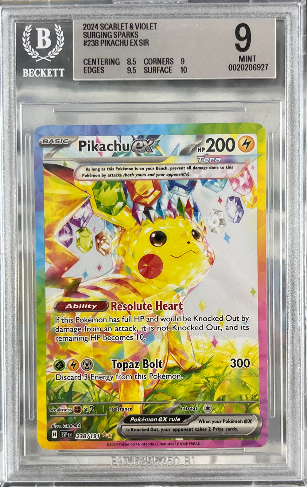 2024 SCARLET & VIOLET SURGING SPARKS PIKACHU EX #238 BGS 9