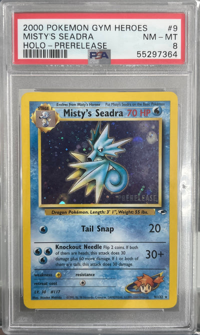 2000 POKEMON GYM HEROES #9 MISTY'S SEADRA HOLO-PRERELEASE PSA 8