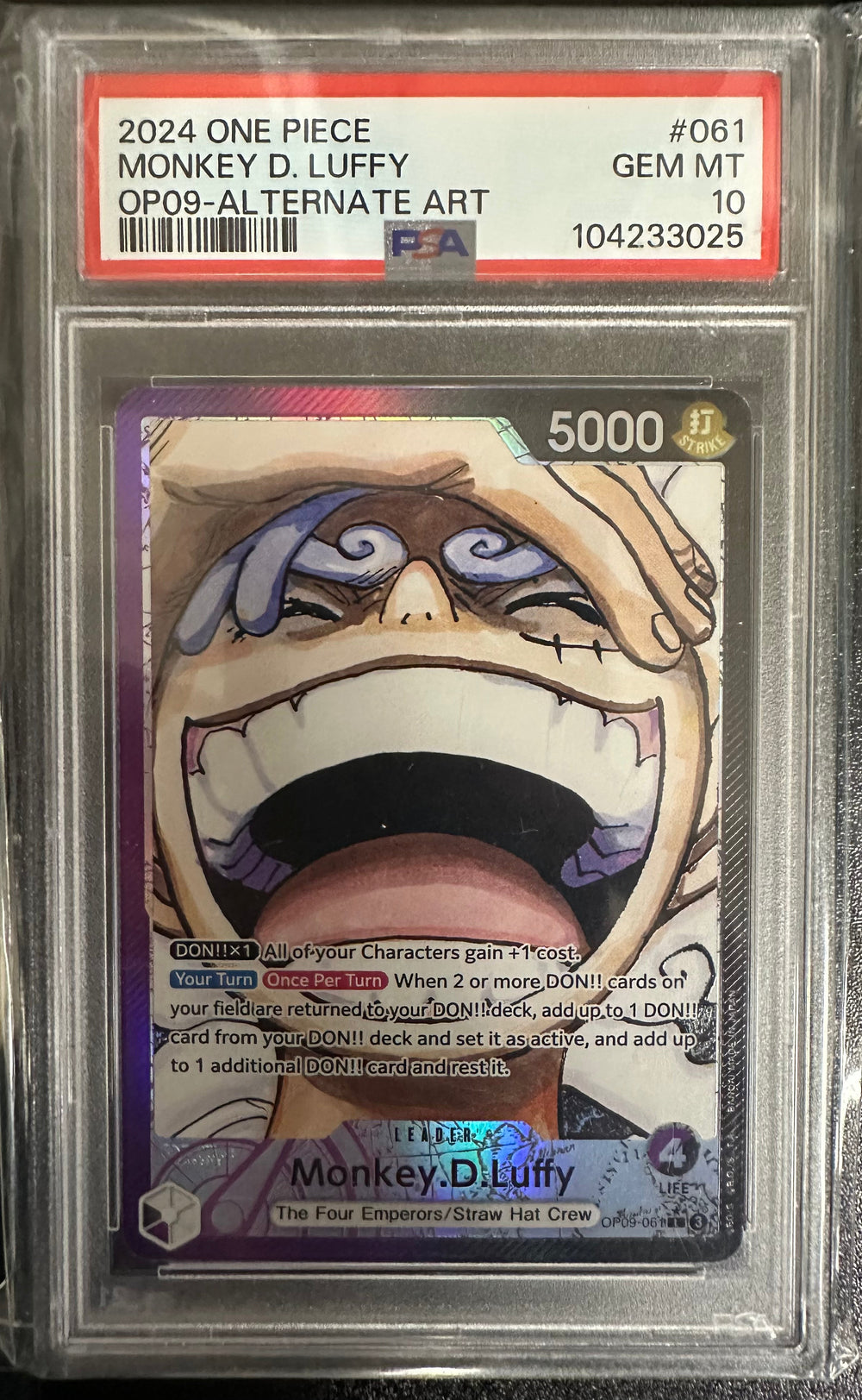 2024 ONE PIECE MONKEY D. LUFFY OP09-ALTERNATE ART PSA GEM MT 10