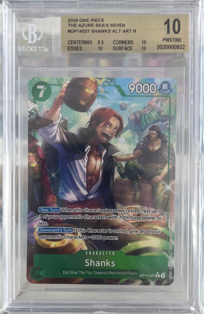 2026 ONE PIECE THE AZURE SEA'S SEVEN SHANKS ALT ART #OP14027 BGS 10