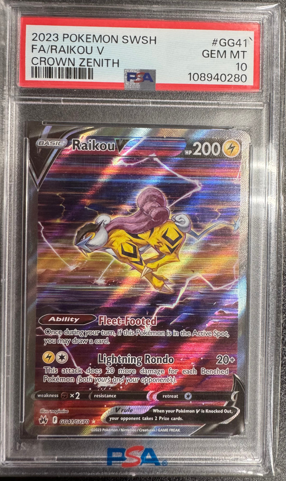 FA/RAIKOU V CROWN ZENITH 2023 POKEMON SWORD AND SHIELD CROWN ZENITH PSA GEM MT 10