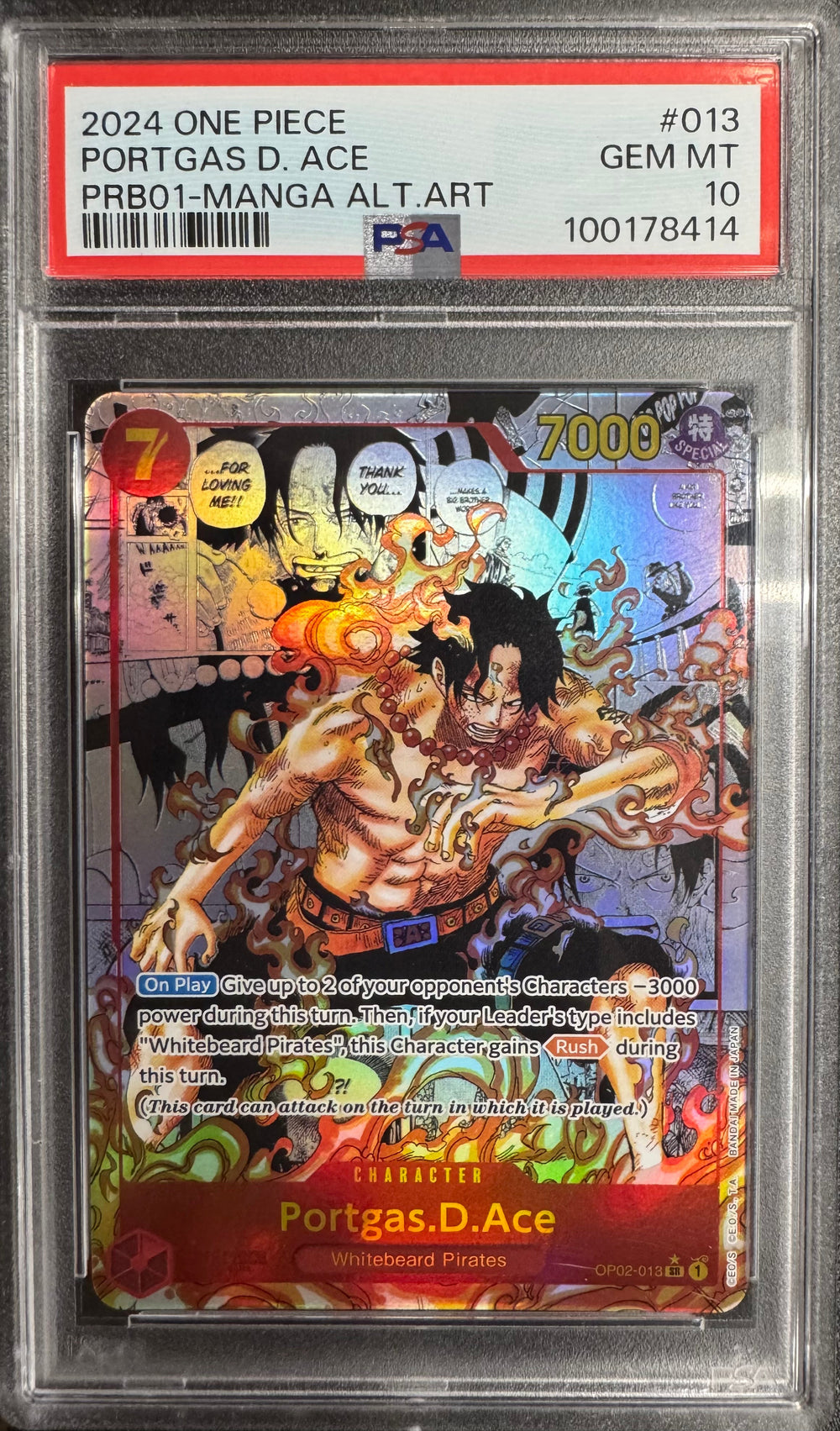 PORTGAS D. ACE MANGA ALTERNATE ART 2024 ONE PIECE PRB01-PREMIUM BOOSTER -ONE PIECE CARD THE BEST- PSA GEM MT 10