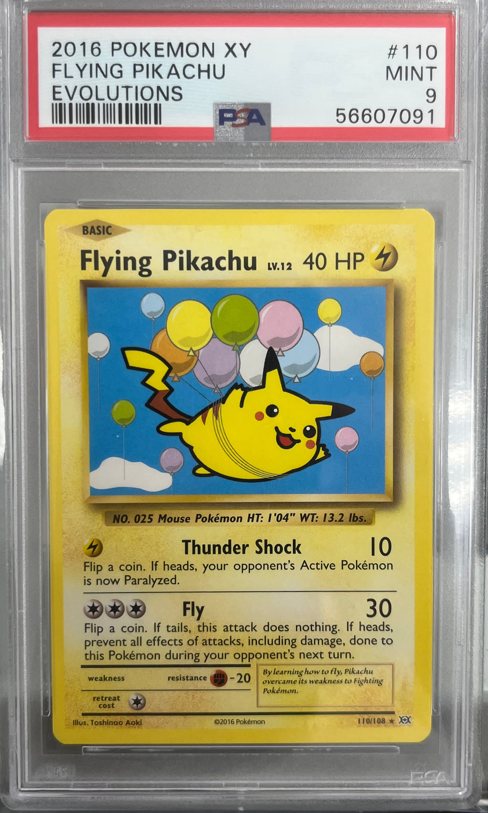 2016 POKEMON XY EVOLUTIONS #110 FLYING PIKACHU EVOLUTIONS PSA 9