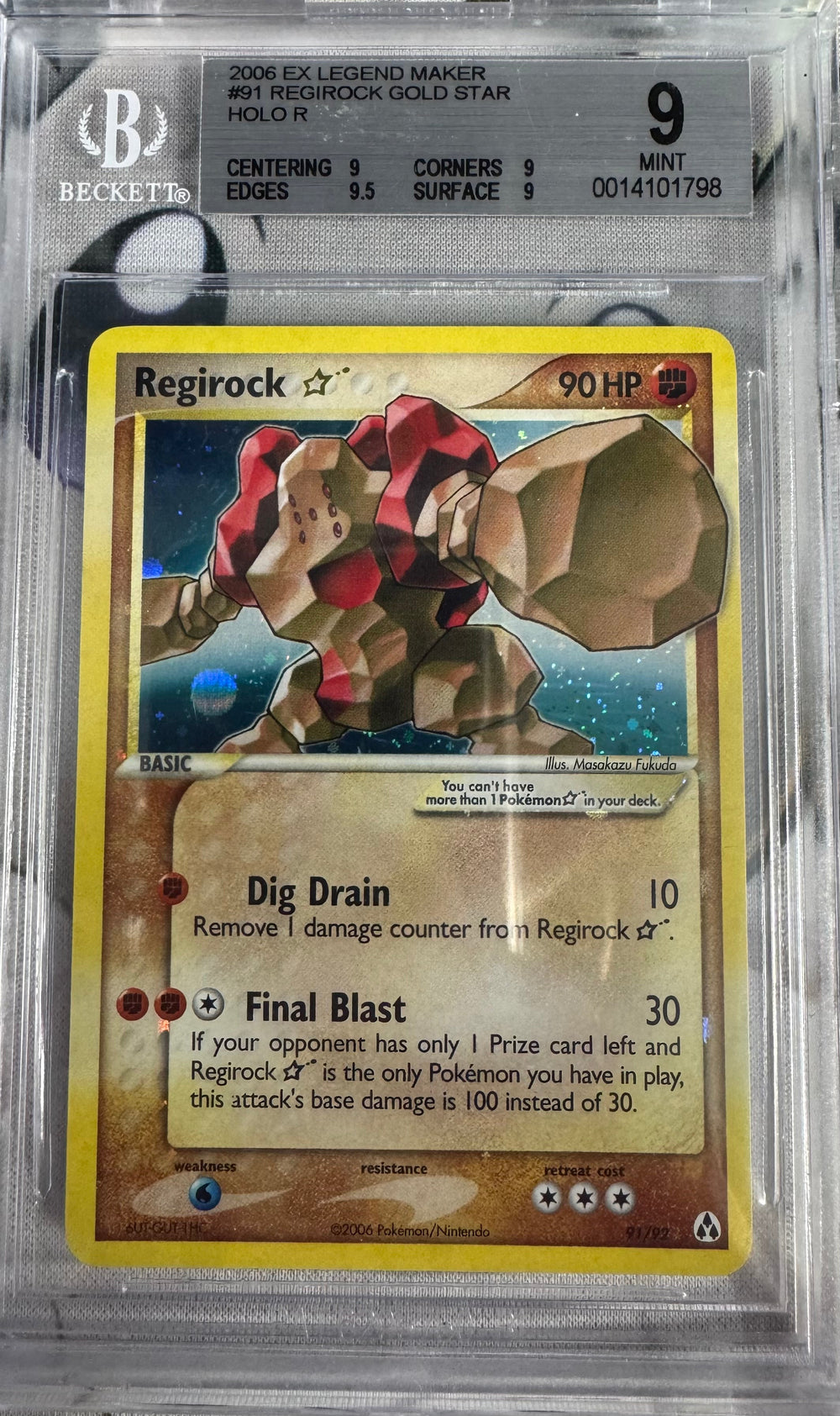 2006 Ex Legend Maker Regirock Gold Star #91 BGS 9
