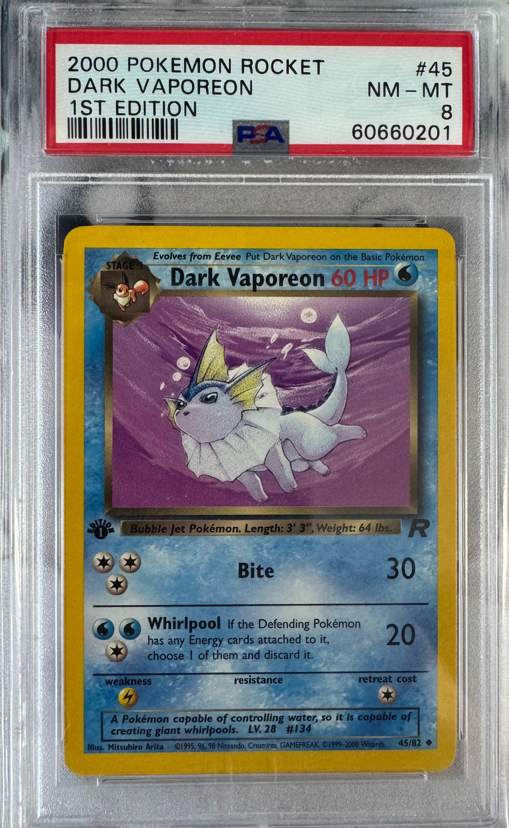 2000 Pokemon Dark Vaporeon #45 PSA 8