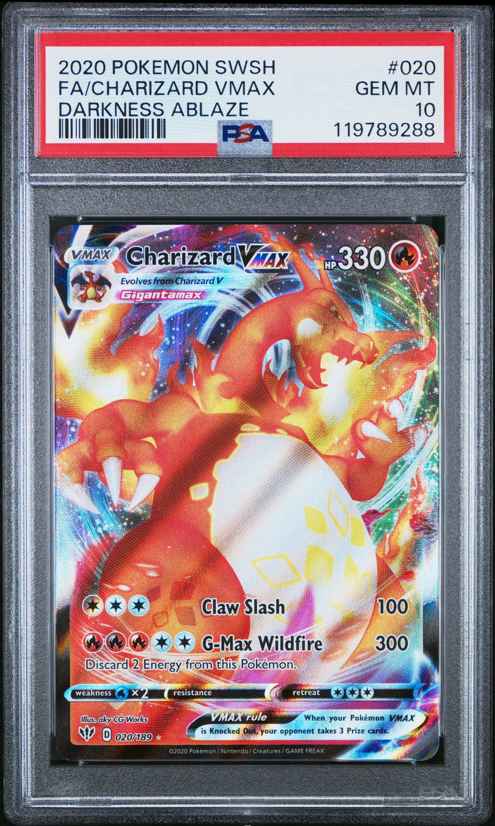 2020 POKEMON DARKNESS ABLAZE CHARIZARD VMAX #20 PSA 10