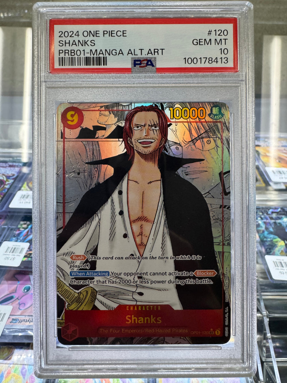 SHANKS MANGA ALTERNATE ART 2024 ONE PIECE PRB01-PREMIUM BOOSTER -ONE PIECE CARD THE BEST- PSA GEM MT 10