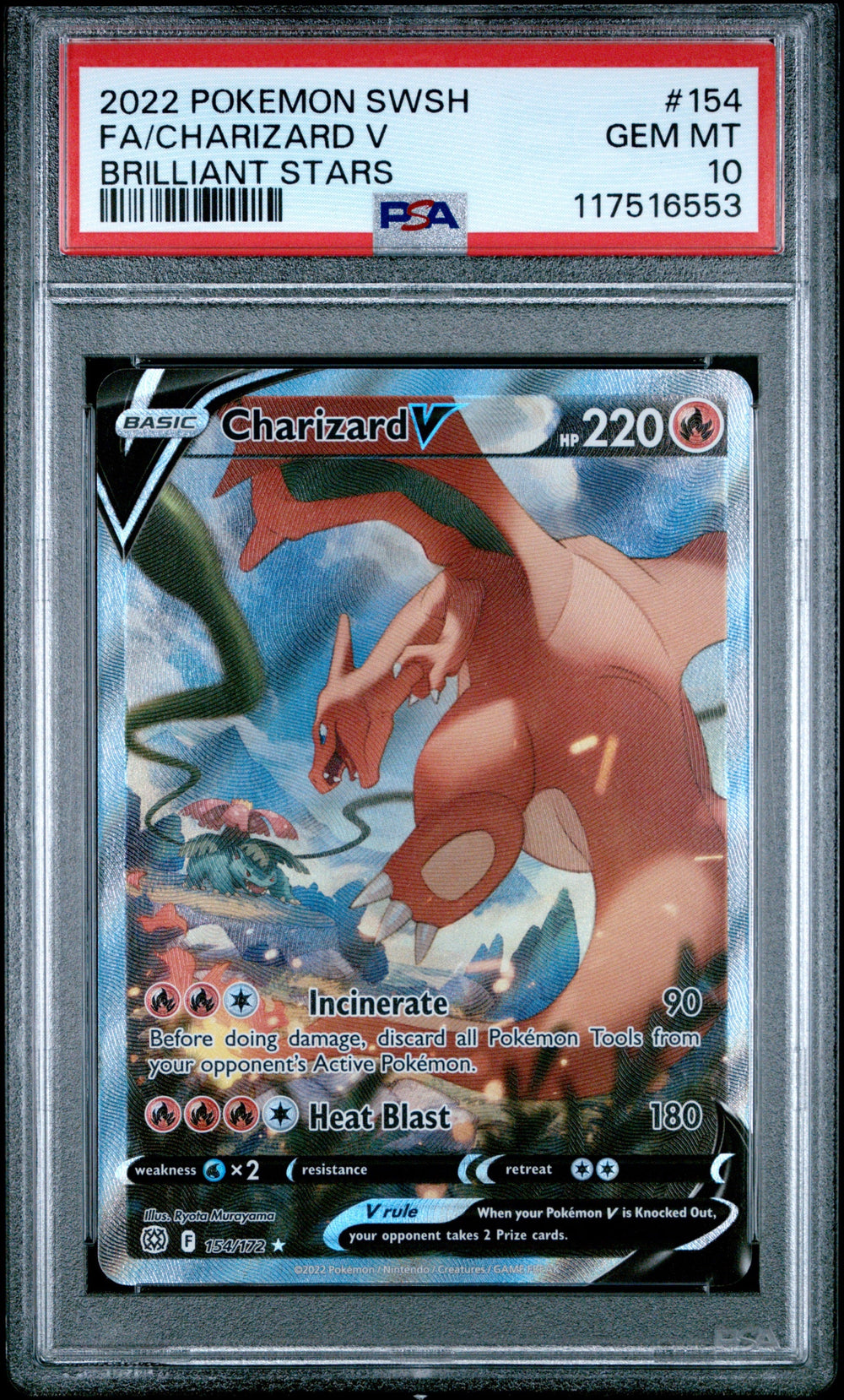 2022 POKEMON SWORD & SHIELD BRILLIANT STARS #154 FA/CHARIZARD V BRILLIANT STARS PSA 10