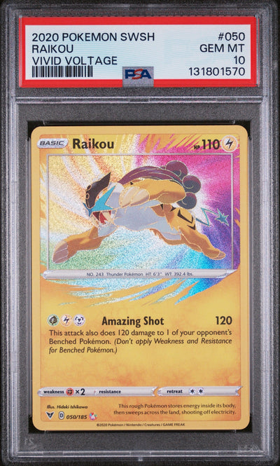 2020 POKEMON SWORD & SHIELD VIVID VOLTAGE #050 RAIKOU VIVID VOLTAGE PSA 10
