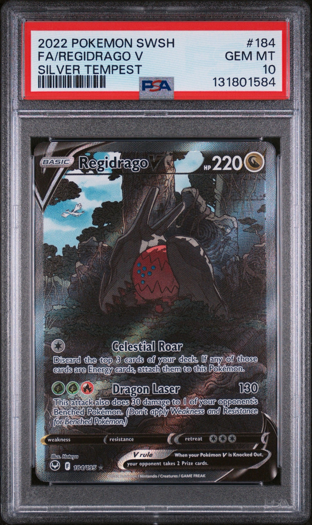 2022 POKEMON SWORD & SHIELD SILVER TEMPEST #184 FA/REGIDRAGO V SILVER TEMPEST PSA 10