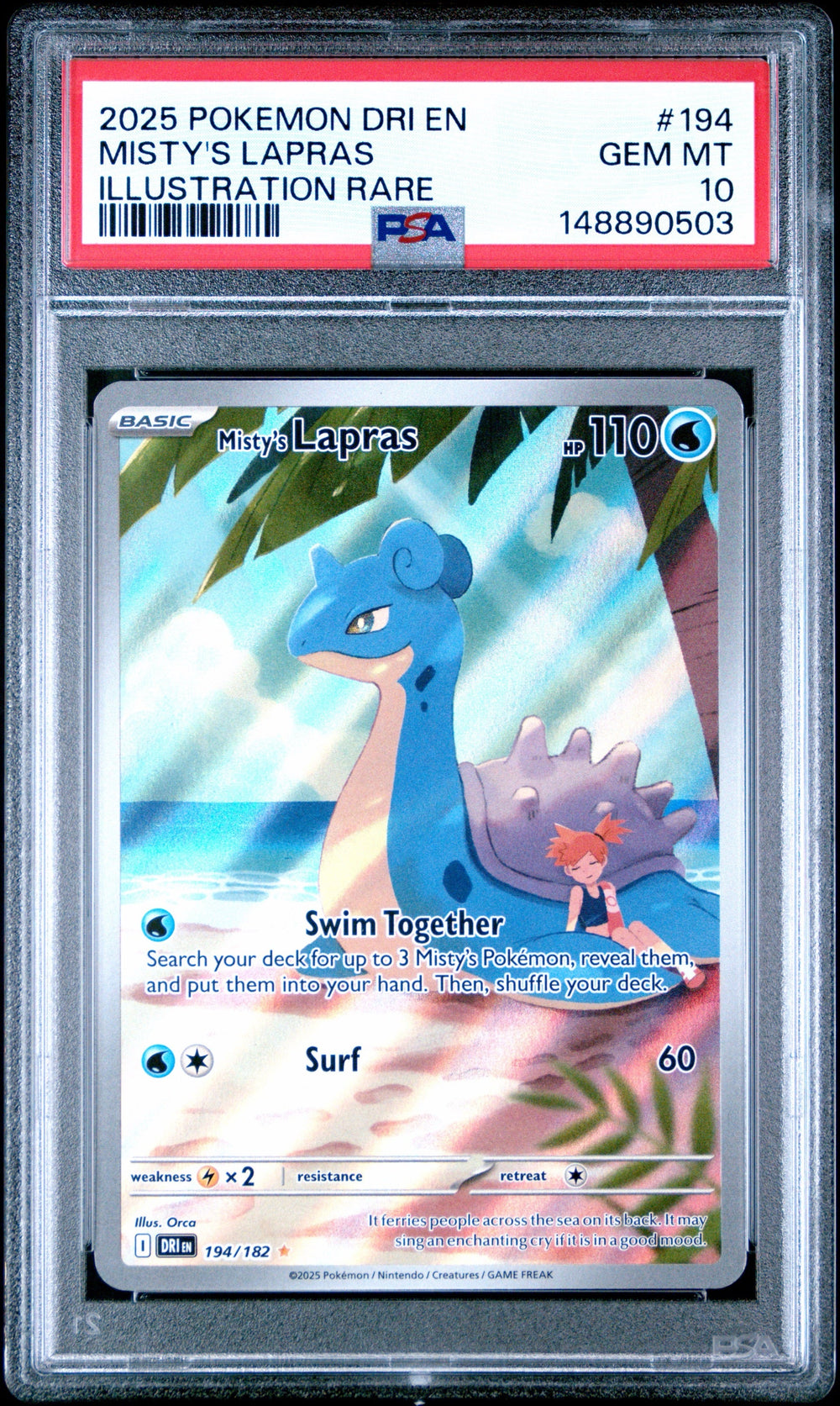 2025 POKEMON DRI EN-DESTINED RIVALS #194 MISTY'S LAPRAS ILLUSTRATION RARE PSA 10
