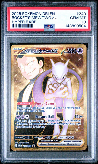 2025 POKEMON DRI EN-DESTINED RIVALS #240 ROCKET'S MEWTWO EX HYPER RARE PSA 10