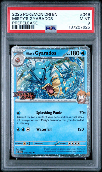 2025 POKEMON DRI EN-DESTINED RIVALS #049 MISTY'S GYARADOS PRERELEASE PSA 9