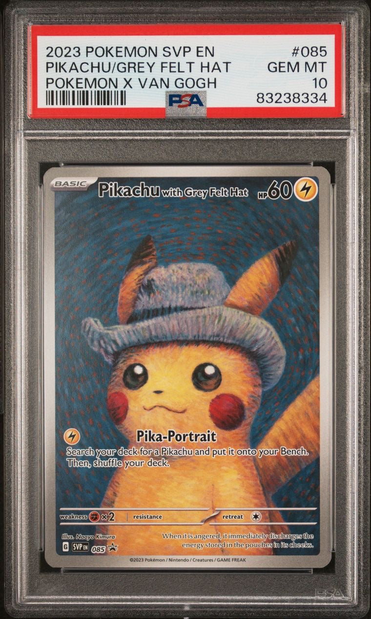 Pokemon Grey Felt Hat Pikachu #085 Pokemon X Van Gogh PSA 10