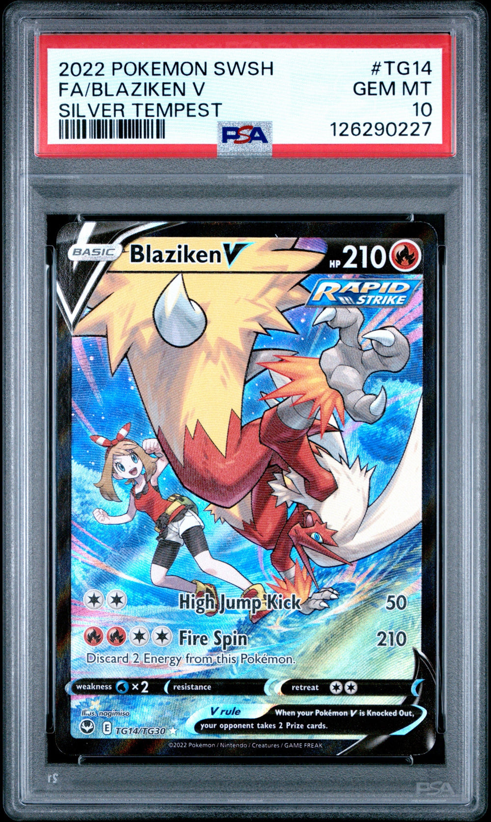 2022 POKEMON SWORD & SHIELD SILVER TEMPEST #TG14 FA/BLAZIKEN V SILVER TEMPEST PSA 10