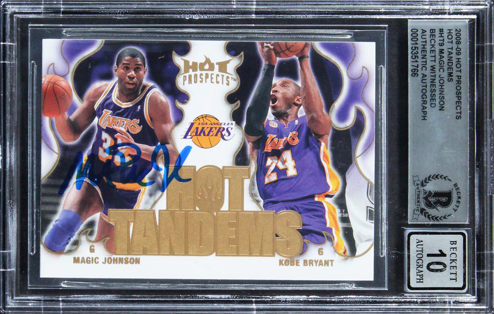 Lakers Magic Johnson Signed 2008 Hot Tandems #HT9 Card Auto 10! BAS Slabbed