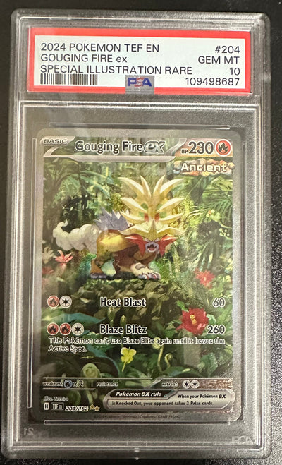 2024 POKEMON TEF EN GOUGING FIRE ex SPECIAL ILLUSTRATION RARE PSA GEM MT 10
