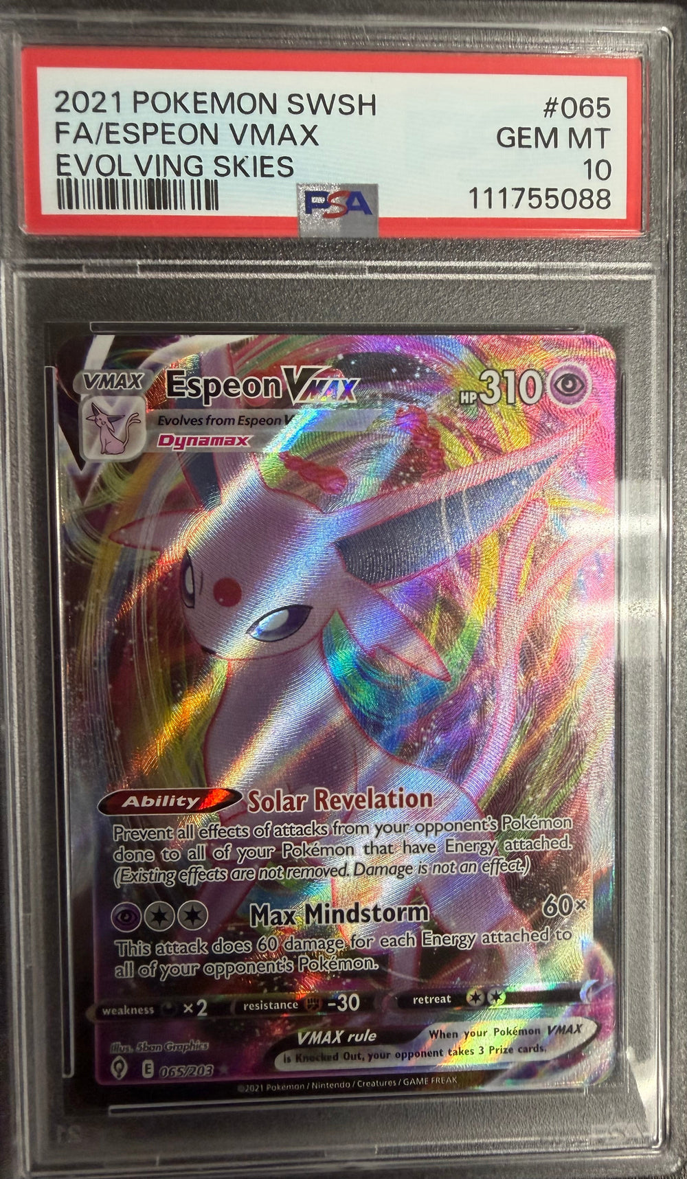 2021 Pokemon SWSH FA/Espeon VMAX Evolving Skies - PSA 10