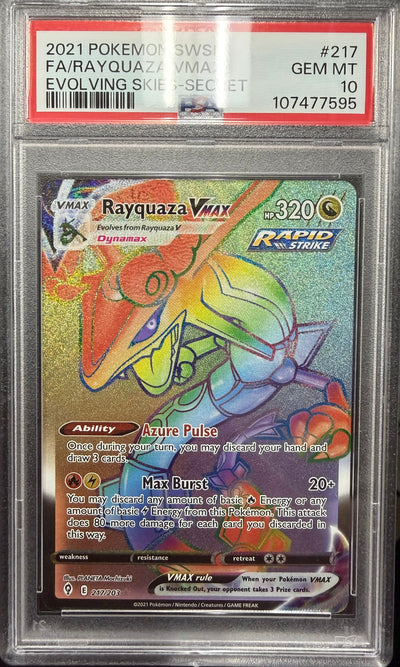 2021 Pokemon SWSH FA/Rayquaza VMASX Evolving Skies-Secret - PSA 10