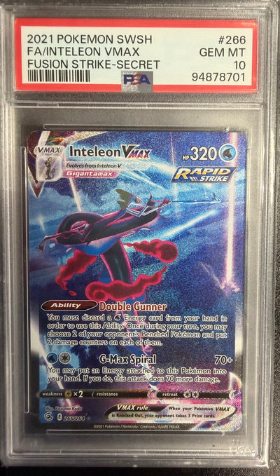 2021 Pokemon SWSH - FA/Inteleon VMAX #266 - Fusion Strike-Secret - PSA 10