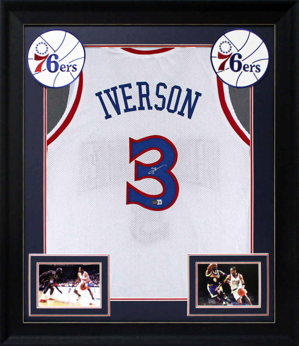 Allen Iverson Signed White 90's Throwback Pro Style Framed Jersey BAS Witnessed
