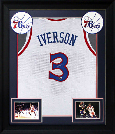 Allen Iverson Signed White 90's Throwback Pro Style Framed Jersey BAS Witnessed
