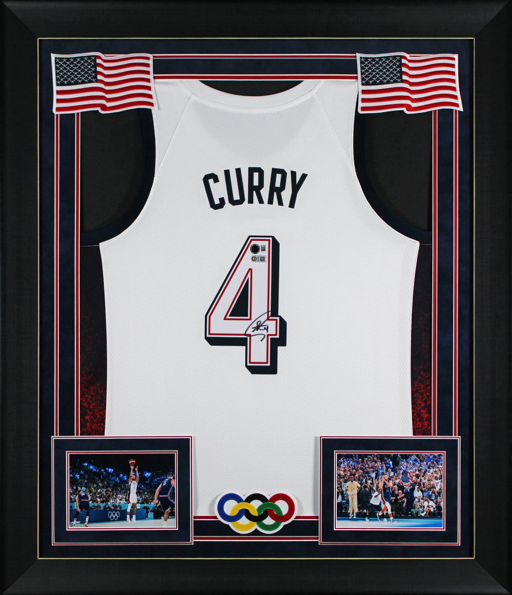 Warriors Stephen Curry Signed Team USA White Nike Swingman Framed Jersey BAS