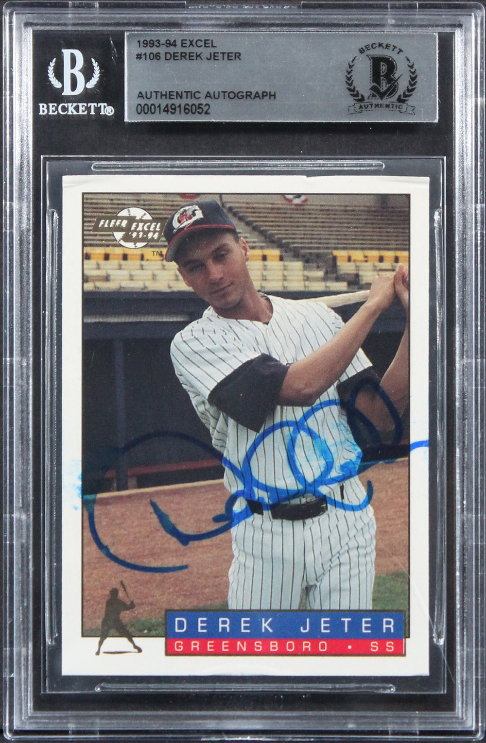 Yankees Derek Jeter Authentic Signed 1993 Excel #106 Rookie Card BAS Slabbed