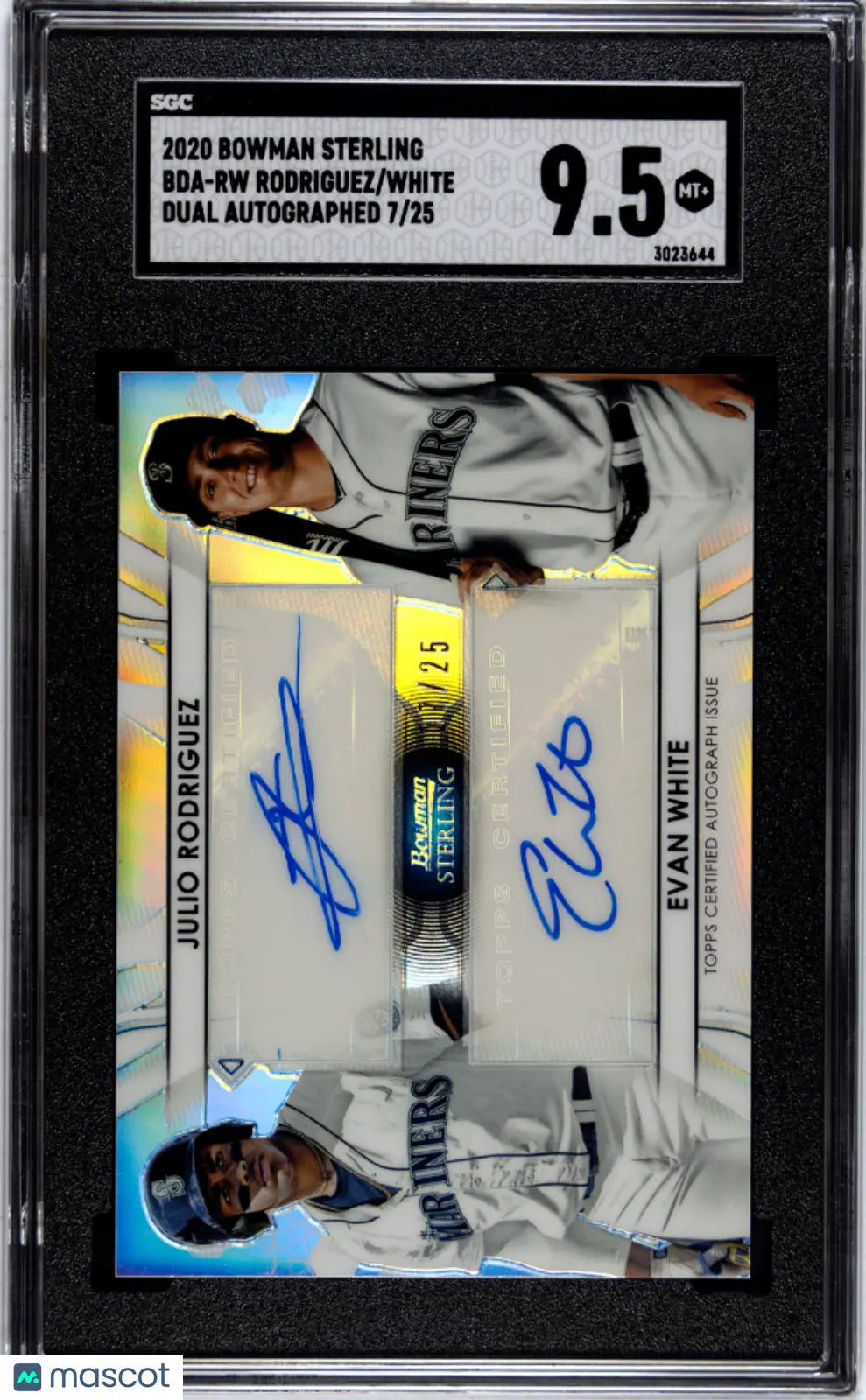Julio Rodriguez Evan White /25 Dual Auto Sterling 2020 Bowman SGC 9.5