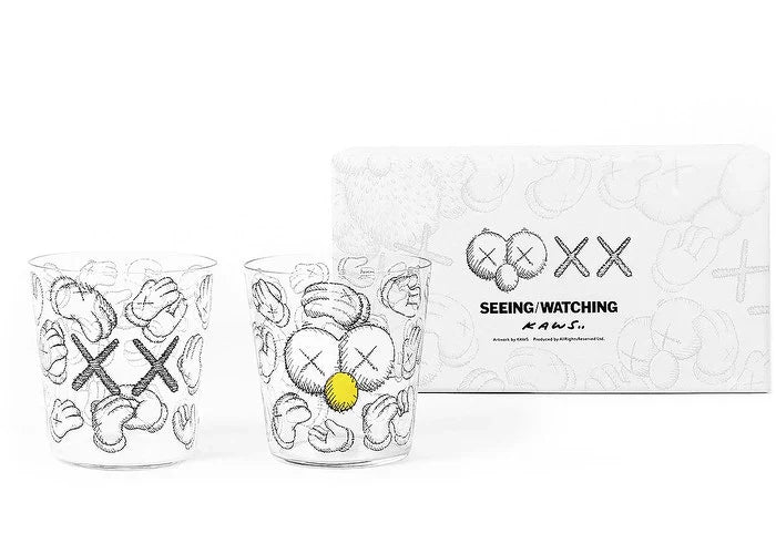 KAWS - Seeing/Watching Etched Clear Glass Set of 2 (2018) - Display/Open Box
