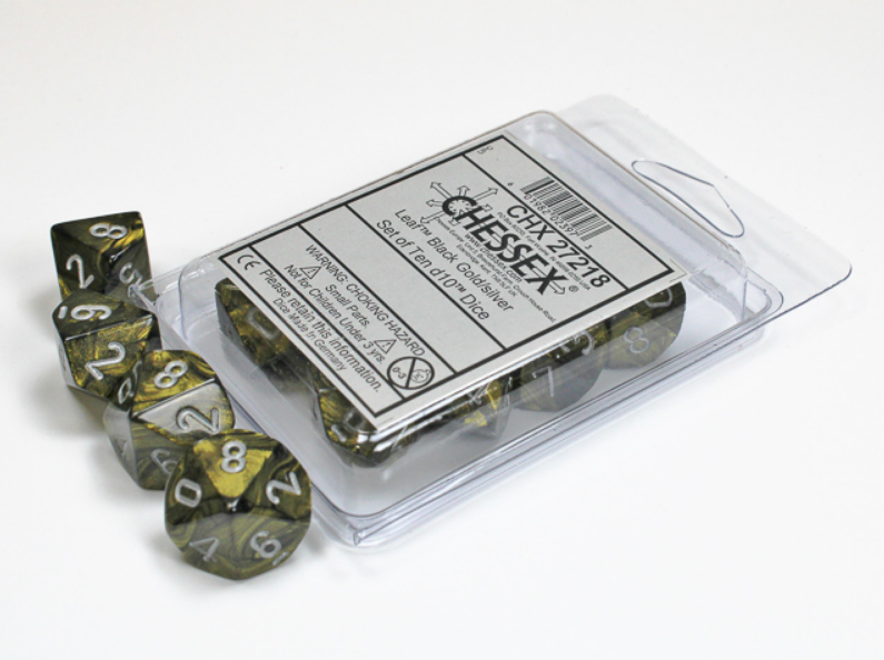 Chessex: Leaf Black-Gold/Silver 7-Die Set