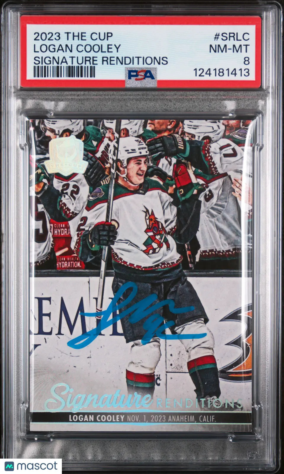Logan Cooley Auto PSA 8 Signature Renditions RC Rookie 2023-24 23-24 UD The Cup