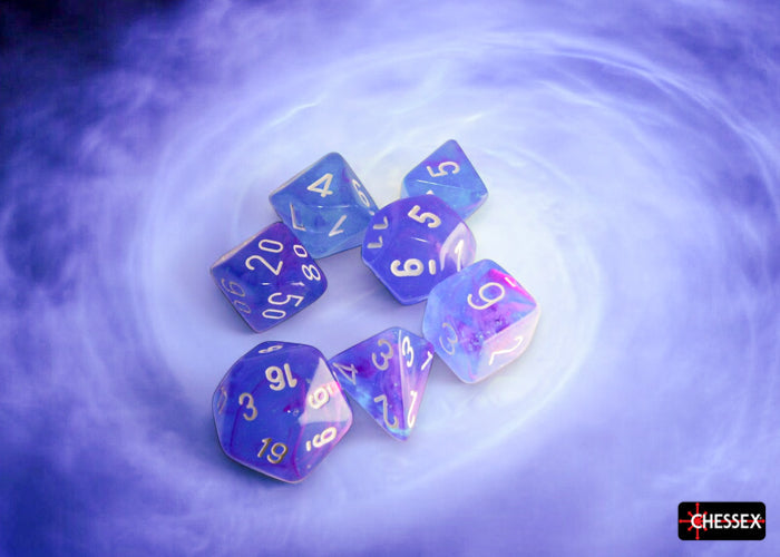 Chessex: Nebula Aura/White Luminary Polyhedral 7-Dice Set