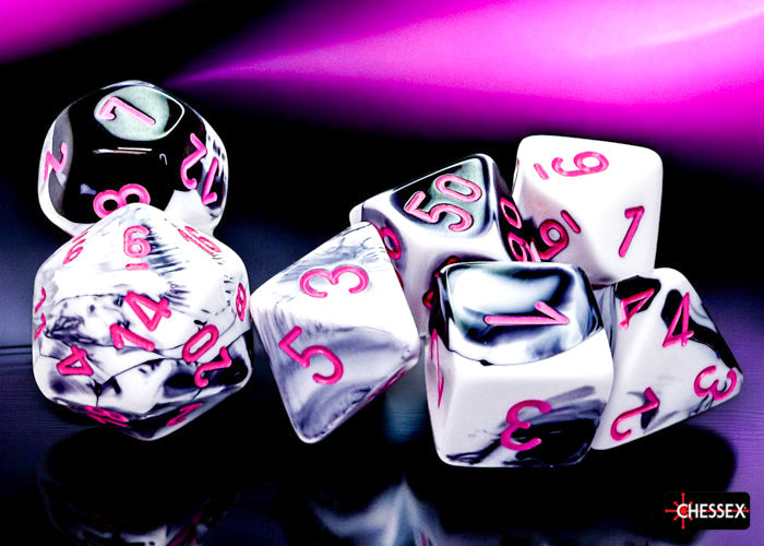 Chessex: Gemini Black-White/Pink Polyhedral 7-Dice Set