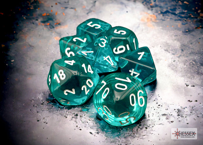 Chessex: Translucent Teal/White Polyhedral 7-Dice Set