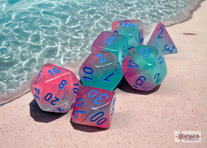 Chessex: Gemini Gel Green-Pink/Blue Luminary Polyhedral 7-Dice Set