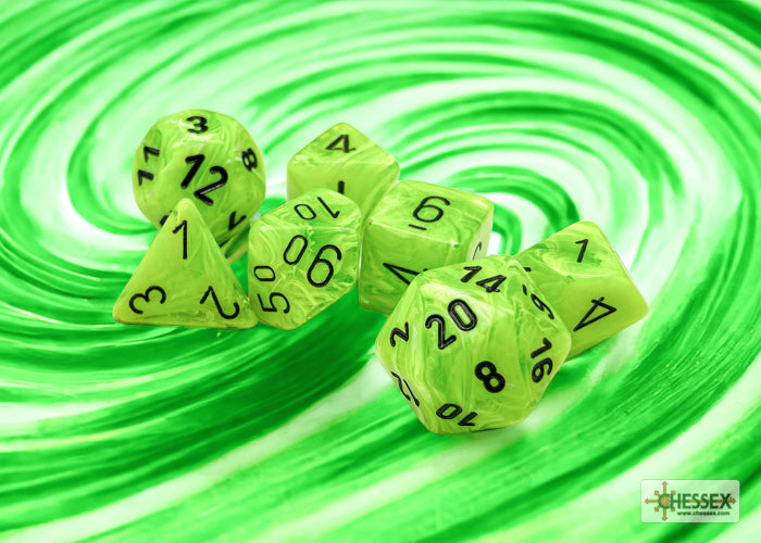 Chessex: Vortex Bright Green/Black Polyhedral 7-Dice Set