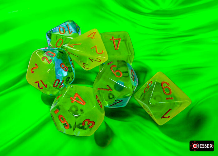 Chessex: Gemini Plasma Green-Teal/Orange Luminary Polyhedral 7-Dice Set