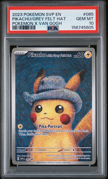 2023 POKEMON SVP EN-SV BLACK STAR PROMO PIKACHU/GREY FELT HAT POKEMON X VAN GOGH  #085 PSA 10