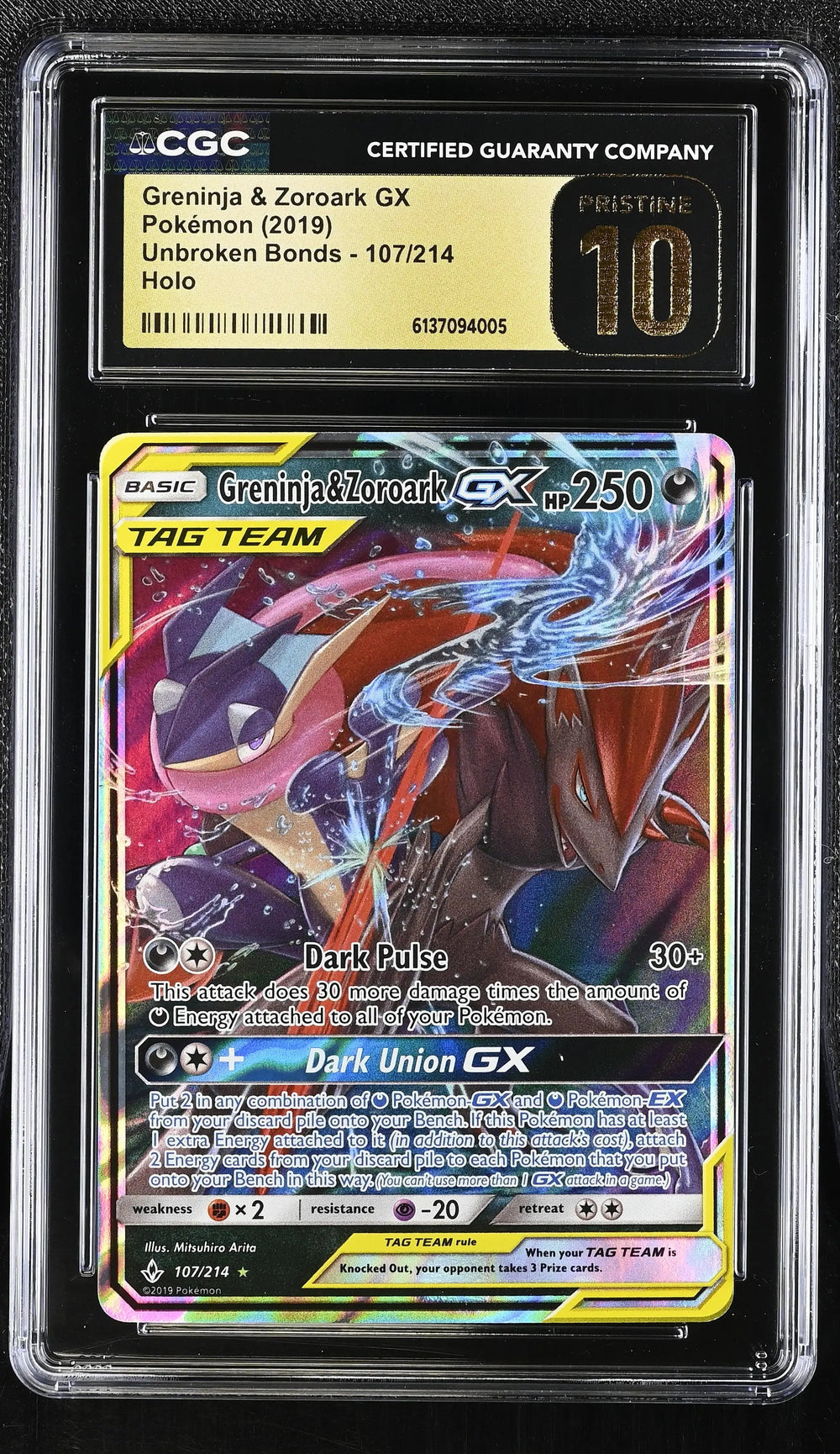 Pokemon Unbroken Bonds Greninja Zoroark GX Holo Pristine CGC 10 107/214 Tag Team