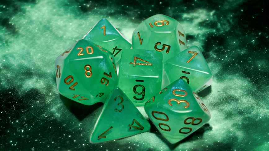 Chessex Borealis Polyhedral Light Green/Gold Luminary 7-Die Set
