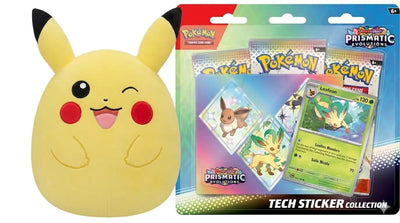 Pokémon TCG: Prismatic Evolutions Tech Sticker Collection Leafeon + Squishmallows 10" Pikachu Bundle