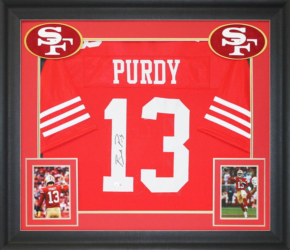 Brock Purdy Authentic Signed Red Pro Style Framed Jersey Autographed BAS Witness