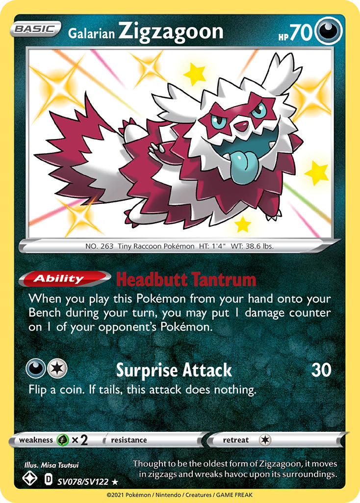 Galarian Zigzagoon Sv078 122 Shiny Vault Holofoil