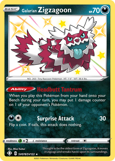 Galarian Zigzagoon Sv078 122 Shiny Vault Holofoil
